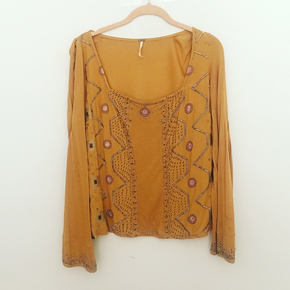 Free People Embellished Mustard Top